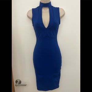 Blue Mock Neck Cut Out Midi Dress (Windsor)